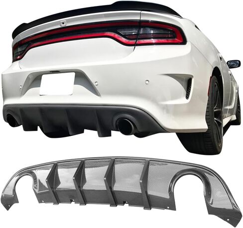 IKON MOTORSPORTS, Rear Diffuser Compatible with 2015-2023 Dodge Charger SRT, V3 Style Carbon Fiber Print Bumper Lip Splitter Spoiler Lower Valance, 2016 2017 2018 2019 in Saudi Arabia
