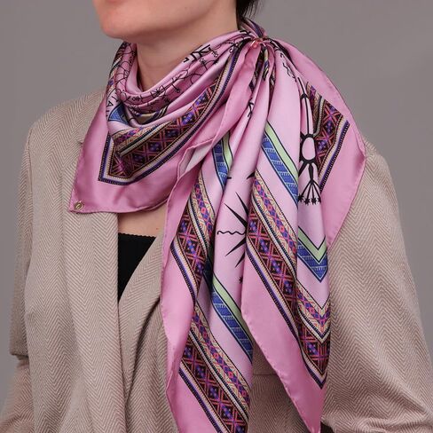 Luxury 100% Silk Scarf for Women – Elegant Folk-Inspired Pattern, Soft & Lightweight, 35" Square, Gift for Her in Kuwait
