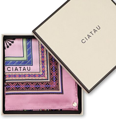 Luxury 100% Silk Scarf for Women – Elegant Folk-Inspired Pattern, Soft & Lightweight, 35" Square, Gift for Her in Kuwait