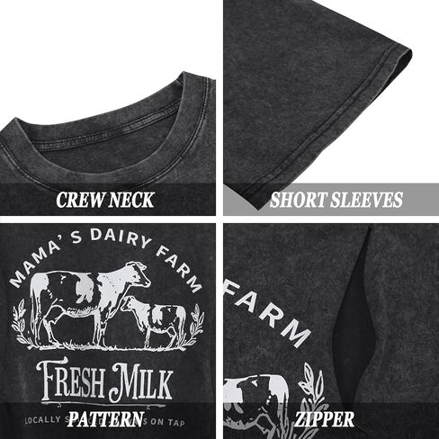 Womens Zipper Nursing Friendly Tops Cotton Breastfeeding Maternity Shirts Oversized Graphic Acid Wash Funny Tees (Black,2XL) in Kuwait