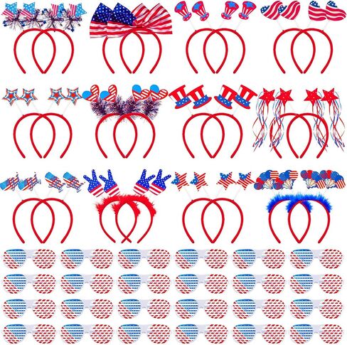 Honoson 48 PCS 4th July Party Forms تشمل 24 نظارة مصراع وطني الولايات المتحدة الأمريكية و 24 يوليو من Head Boppers American Flag Sunglasses for Independence Day Barty Supplies in Saudi Arabia