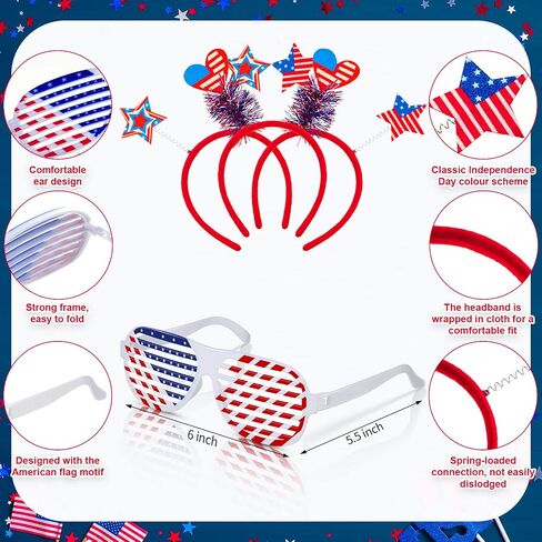Honoson 48 PCS 4th July Party Forms تشمل 24 نظارة مصراع وطني الولايات المتحدة الأمريكية و 24 يوليو من Head Boppers American Flag Sunglasses for Independence Day Barty Supplies in Saudi Arabia