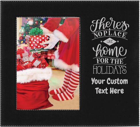 There's No Place Like Home For the Holidays - Christmas Faux Leather Black Leatherette Personalized Group Picture Family Tradition 4x6 Custom Landscape Horizontal Kid's Photo Customized Winter Frame in Saudi Arabia