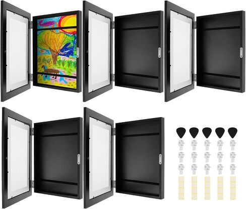 5Pcs Kids Art Frame Front Opening Kids Artwork Display Frame Changeable Artwork Frames Holds 50-100 Works of Art for Drawings Children 8.5 * 11 inch, Black in Kuwait
