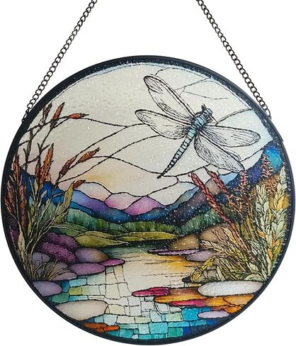 Ocean Sunrise Suncatcher Hanging Stained Glass Window Decor, 9.8'' Sea Wave View Wall Art Panel, Seascape Glass Hanging for Indoor Outdoor Home Decor in Kuwait