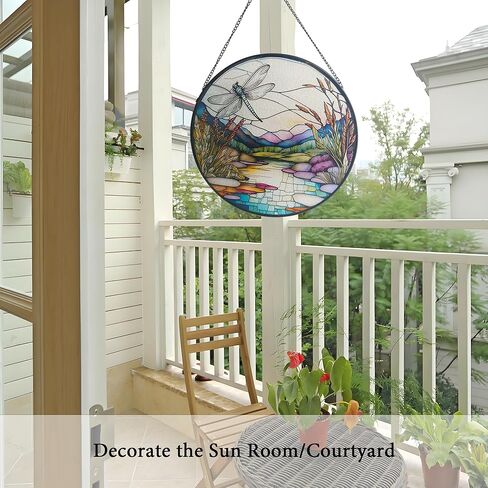 Ocean Sunrise Suncatcher Hanging Stained Glass Window Decor, 9.8'' Sea Wave View Wall Art Panel, Seascape Glass Hanging for Indoor Outdoor Home Decor in Kuwait