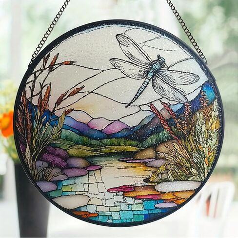 Ocean Sunrise Suncatcher Hanging Stained Glass Window Decor, 9.8'' Sea Wave View Wall Art Panel, Seascape Glass Hanging for Indoor Outdoor Home Decor in Kuwait