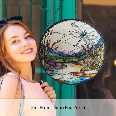Ocean Sunrise Suncatcher Hanging Stained Glass Window Decor, 9.8'' Sea Wave View Wall Art Panel, Seascape Glass Hanging for Indoor Outdoor Home Decor in Kuwait
