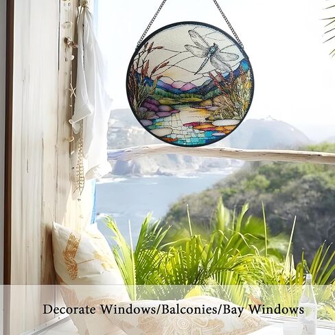 Ocean Sunrise Suncatcher Hanging Stained Glass Window Decor, 9.8'' Sea Wave View Wall Art Panel, Seascape Glass Hanging for Indoor Outdoor Home Decor in Kuwait
