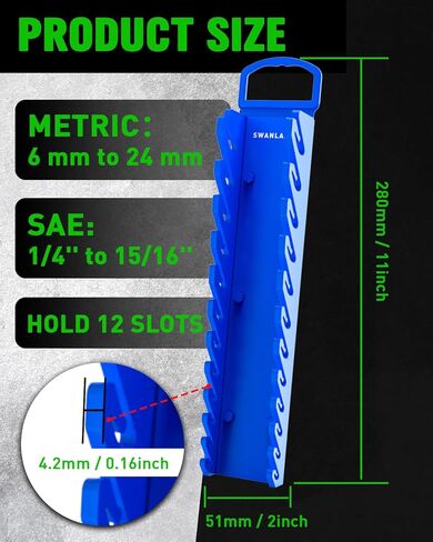 SWANLAKE 2-Piece Magnetic Wrench Organizer Toolbox Holder, SAE (1/4'' to 15/16''), Metric (6mm to 24mm) Ratchet Wrench Organizers, Total Hold 24 Slots Wrenches Holder for Tool Box in Kuwait
