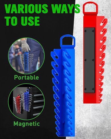 SWANLAKE 2-Piece Magnetic Wrench Organizer Toolbox Holder, SAE (1/4'' to 15/16''), Metric (6mm to 24mm) Ratchet Wrench Organizers, Total Hold 24 Slots Wrenches Holder for Tool Box in Kuwait