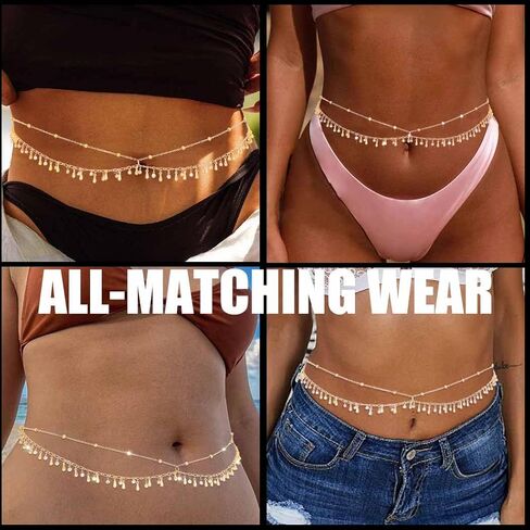 الذهب الخصر سلسلة البطن الجسم سلاسل حجر الراين سلسلة حزام الطبقات الجسم مجوهرات كريستال سلسلة البطن للنساء in Kuwait