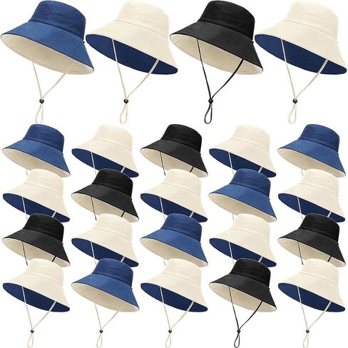 24 Pcs Bucket Hat Bulk for Women Solid Color Summer Bucket Hats Unisex Packable Sun Hat Bulk UPF 50+ UV Protection Hat Wide Brim Bucket Sun Hat Set for Holiday Hiking Garden Beach in Kuwait