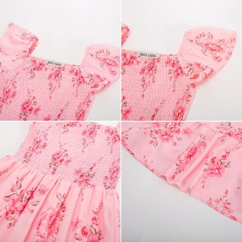 GRACE KARIN Girl's 2024 Spring Summer Dress Smocked Maxi Formal Dress for Kid 8-10 Years,Rose Red Flowers in Saudi Arabia