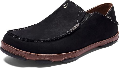 OluKai Moloa Men's Leather Slip On Shoes, Waxed Nubuck Leather & Soft Moisture-Wicking Lining, Drop-in Heel & All Weather Rubber Soles, Dk Wood/Dk Java, 10.5 in Saudi Arabia