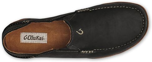 OluKai Moloa Men's Leather Slip On Shoes, Waxed Nubuck Leather & Soft Moisture-Wicking Lining, Drop-in Heel & All Weather Rubber Soles, Dk Wood/Dk Java, 10.5 in Saudi Arabia