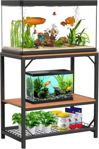 20-29 Gallon Aquarium Stand, 20 Gallon Fish Tank Stand, 30.5" L x 16.5" W x 31.3" H Metal Frame Reptile Tank Stand, Fish Tank Table Stand for Accessories Storage in Saudi Arabia