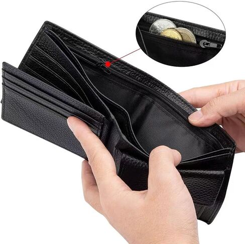 Men's Shielded RFID Wallet - Multi-Card Credit Card Holder, Large Capacity Zipper Change Bag, Leather Coin Bag, Lightweight and Durable, Business and Leisure, Black, Casual in Saudi Arabia