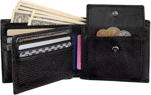 Men's Shielded RFID Wallet - Multi-Card Credit Card Holder, Large Capacity Zipper Change Bag, Leather Coin Bag, Lightweight and Durable, Business and Leisure, Black, Casual in Saudi Arabia