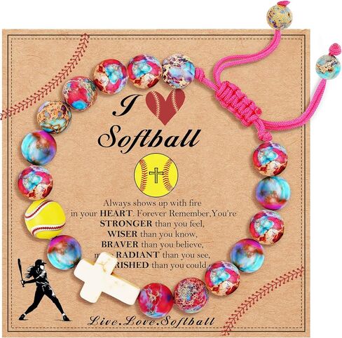 Baseball/Soccer/Volleyball/Basketball/Softball/Football Sports Gifts for Girls Teens Natural Stone Beaded Cross Bracelets Christian Religious Game Day Jewelry Gift in Kuwait