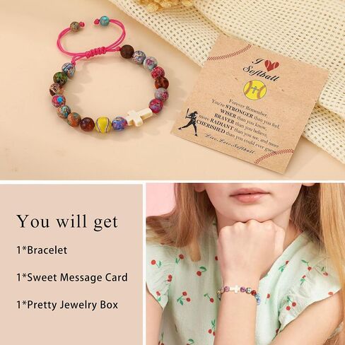 Baseball/Soccer/Volleyball/Basketball/Softball/Football Sports Gifts for Girls Teens Natural Stone Beaded Cross Bracelets Christian Religious Game Day Jewelry Gift in Kuwait