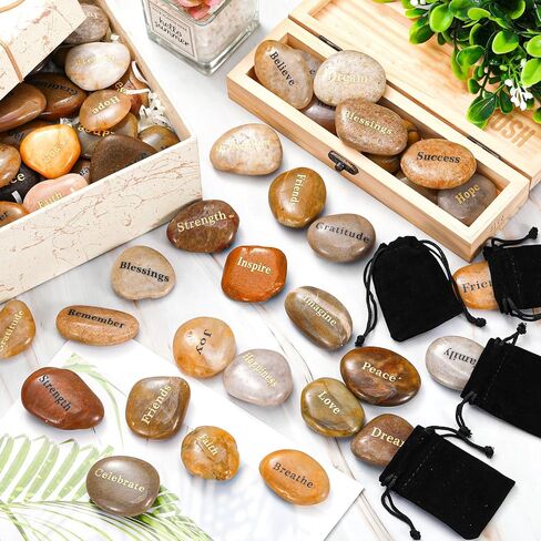 Nuanchu 72 Set Inspirational Stones Bulk with Velvet Bags Different Words Encouragement Amulets Gift Stones Polished Prayer River Pebble for Baptism Christening Gift Religious Home Decor 1-2 Inch in Saudi Arabia