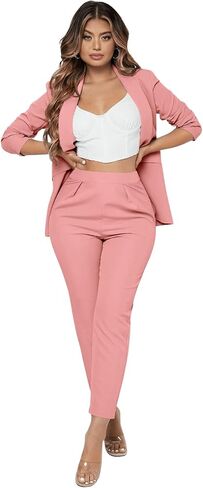 SweatyRocks Women's 2 Piece Solid Ruched Sleeve Blazer and Pants Business Office Suit Set Solid Grey XL in Saudi Arabia