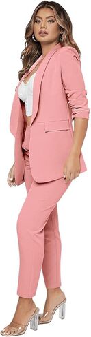 SweatyRocks Women's 2 Piece Solid Ruched Sleeve Blazer and Pants Business Office Suit Set Solid Grey XL in Saudi Arabia