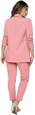 SweatyRocks Women's 2 Piece Solid Ruched Sleeve Blazer and Pants Business Office Suit Set Solid Grey XL in Saudi Arabia