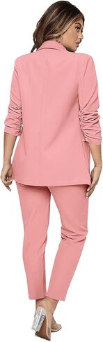 SweatyRocks Women's 2 Piece Solid Ruched Sleeve Blazer and Pants Business Office Suit Set Solid Grey XL in Saudi Arabia
