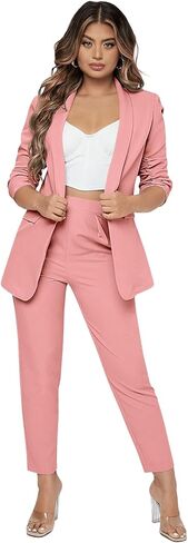 SweatyRocks Women's 2 Piece Solid Ruched Sleeve Blazer and Pants Business Office Suit Set Solid Grey XL in Saudi Arabia