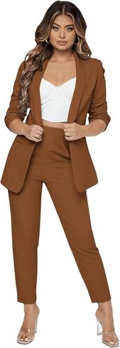 SweatyRocks Women's 2 Piece Solid Ruched Sleeve Blazer and Pants Business Office Suit Set Solid Grey XL in Saudi Arabia