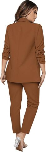 SweatyRocks Women's 2 Piece Solid Ruched Sleeve Blazer and Pants Business Office Suit Set Solid Grey XL in Saudi Arabia