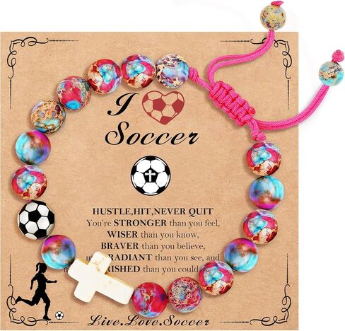 Baseball/Soccer/Volleyball/Basketball/Softball/Football Sports Gifts for Girls Teens Natural Stone Beaded Cross Bracelets Christian Religious Game Day Jewelry Gift in Kuwait