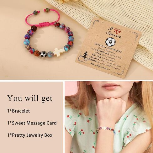 Baseball/Soccer/Volleyball/Basketball/Softball/Football Sports Gifts for Girls Teens Natural Stone Beaded Cross Bracelets Christian Religious Game Day Jewelry Gift in Kuwait