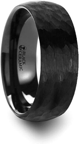 Roy Rose Jewelry Mens Black Ceramic Domed Hammer Finish Ring -Wedding - Fit Comfort Fit - 6mm 8mm - اسم النمط: Ragnarok in Saudi Arabia
