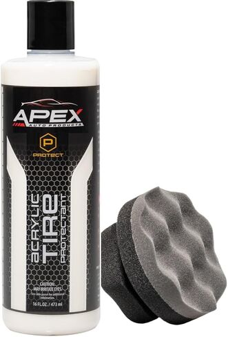 Apex Acrylic Tyre Shine and Tyre Shine Applicator - 16 أوقية شبه دائمة - 6+ أشهر من المتانة - من السهل تطبيقها - Shyp Fast Drying Car Tyre Shine - No Sling - Glossy - Extreme Tyre Smarle - Made in USA in Saudi Arabia