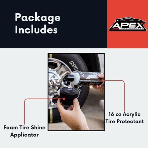 Apex Acrylic Tyre Shine and Tyre Shine Applicator - 16 أوقية شبه دائمة - 6+ أشهر من المتانة - من السهل تطبيقها - Shyp Fast Drying Car Tyre Shine - No Sling - Glossy - Extreme Tyre Smarle - Made in USA in Saudi Arabia