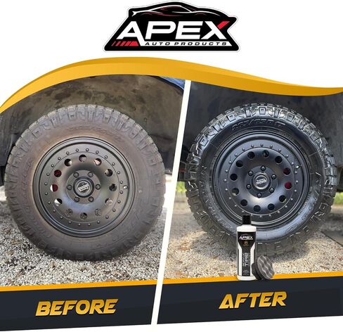 Apex Acrylic Tyre Shine and Tyre Shine Applicator - 16 أوقية شبه دائمة - 6+ أشهر من المتانة - من السهل تطبيقها - Shyp Fast Drying Car Tyre Shine - No Sling - Glossy - Extreme Tyre Smarle - Made in USA in Saudi Arabia