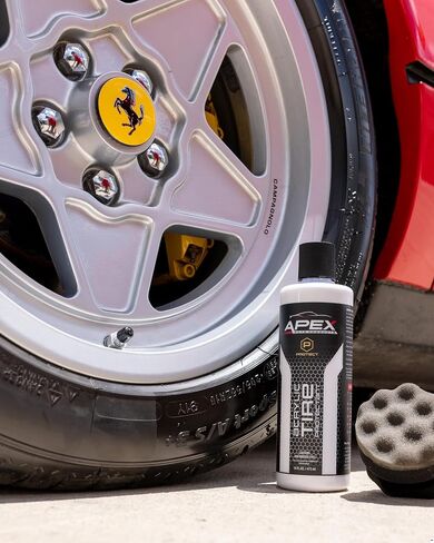 Apex Acrylic Tyre Shine and Tyre Shine Applicator - 16 أوقية شبه دائمة - 6+ أشهر من المتانة - من السهل تطبيقها - Shyp Fast Drying Car Tyre Shine - No Sling - Glossy - Extreme Tyre Smarle - Made in USA in Saudi Arabia