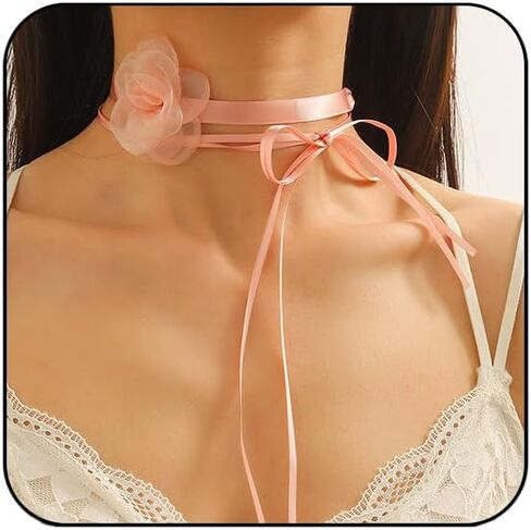 Flower Choker for Women Small Floral Long Wrap Collar Tie Lace choker Necklace Summer Beach Wedding Bride Party Neck Accessories (Black) in Saudi Arabia