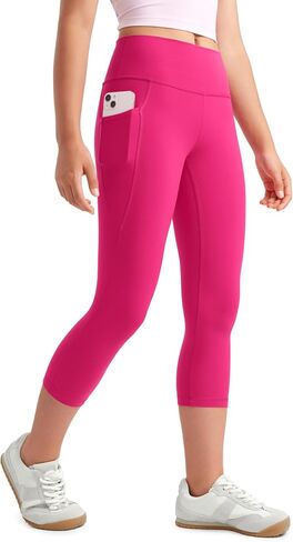 CRZ Yoga Girls Butterluxe Athletic Capri Leggings مع جيوب - عالي الخصر أطفال في سن المراهقة تمرينات نشيطة بنطال يوجا رقصة الرقص in Kuwait