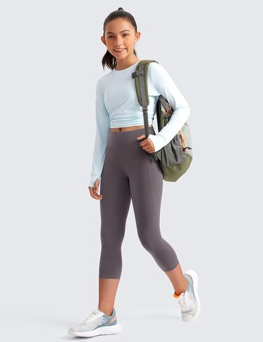 CRZ Yoga Girls Butterluxe Athletic Capri Leggings مع جيوب - عالي الخصر أطفال في سن المراهقة تمرينات نشيطة بنطال يوجا رقصة الرقص in Kuwait