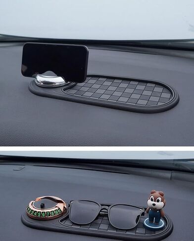 وسادة للسيارة متعددة الوظائف مضاد للسيارة وحامل الهاتف العالمي - وسادة لوحة القيادة القابلة للدوار مضاد للانزلاق مع رقم وقوف السيارات المؤقت ووسادة كبيرة لمفاتيح النظارات الشمسية والأدوات الصغيرة (أسود) in Kuwait