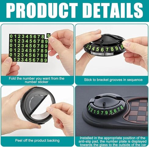 وسادة للسيارة متعددة الوظائف مضاد للسيارة وحامل الهاتف العالمي - وسادة لوحة القيادة القابلة للدوار مضاد للانزلاق مع رقم وقوف السيارات المؤقت ووسادة كبيرة لمفاتيح النظارات الشمسية والأدوات الصغيرة (أسود) in Kuwait