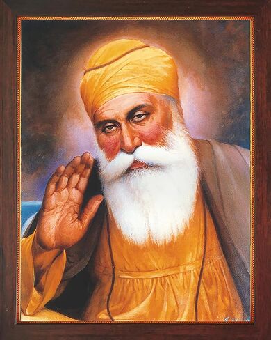 SANVIKA Guru Nanak Dev Ji Photo With Frame, Paper Poster With Frame, God Art For Wall, Sikh Decor Wall Framed Pictures for Home/Office, (Guru Nanak Dev Ji Sitting Under Tree, 12" x 9") in Kuwait