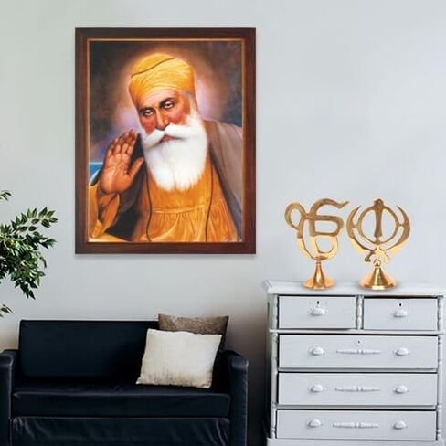 SANVIKA Guru Nanak Dev Ji Photo With Frame, Paper Poster With Frame, God Art For Wall, Sikh Decor Wall Framed Pictures for Home/Office, (Guru Nanak Dev Ji Sitting Under Tree, 12" x 9") in Kuwait