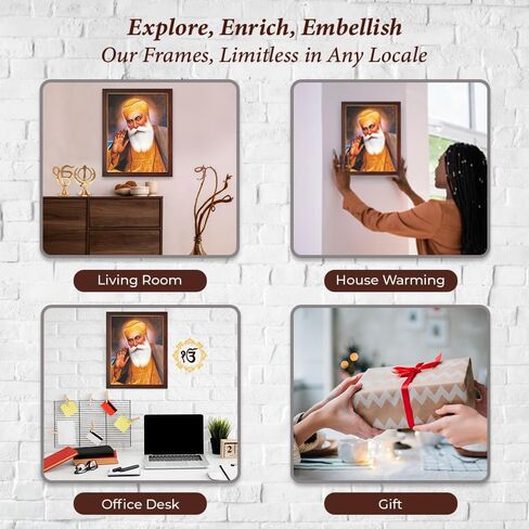 SANVIKA Guru Nanak Dev Ji Photo With Frame, Paper Poster With Frame, God Art For Wall, Sikh Decor Wall Framed Pictures for Home/Office, (Guru Nanak Dev Ji Sitting Under Tree, 12" x 9") in Kuwait