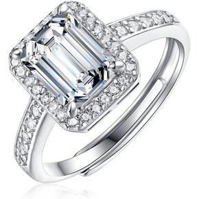 S925 Sterling Silver Adjustable Ring with 1&2 Carat Natural Diamond | Emerald Cut Princess Design | D-color | Elegant Keepsake in Kuwait