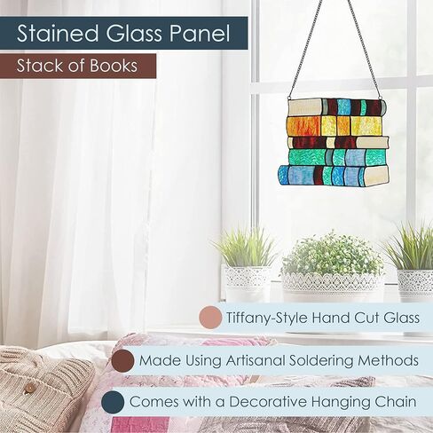 نهر البضائع - 7.5 "كومة عالية من الكتب لوحة نافذة زجاجية ملونة in Kuwait